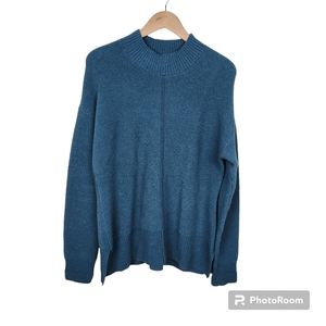 Orvis Blue Mock Neck Pullover Long Sleeve Sweater Top Sz L